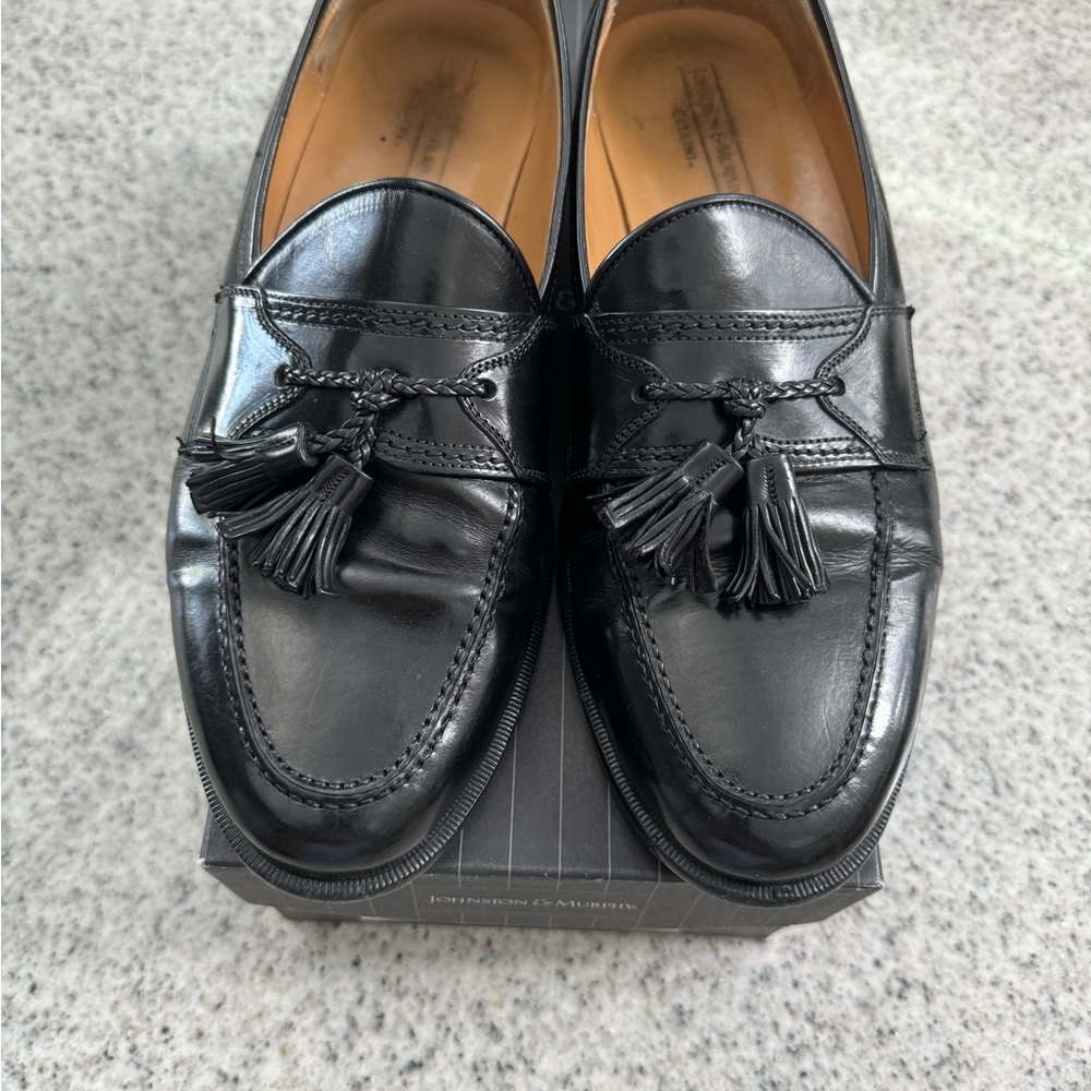 Johnston & Murphy Men’s Blk Leather Slip-On Loafers (Targa), 10 M